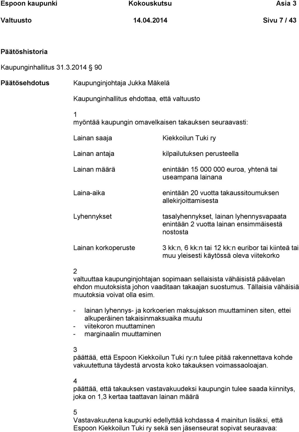 Päätöshistoria Kaupunginhallitus 31