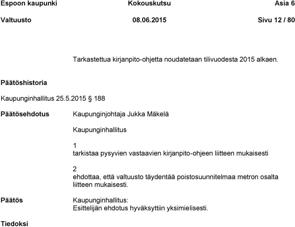Päätöshistoria Kaupunginhallitus 25.