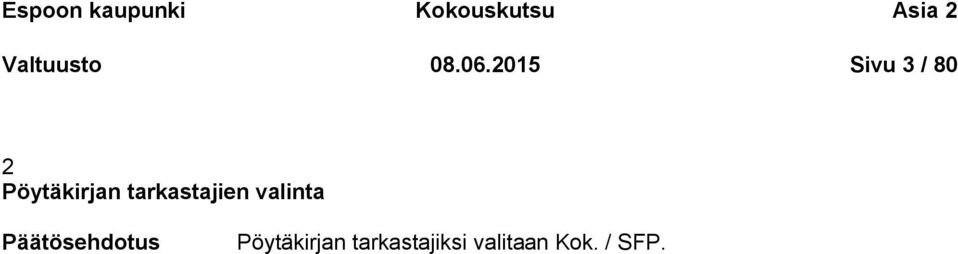 2015 Sivu 3 / 80 2 Pöytäkirjan