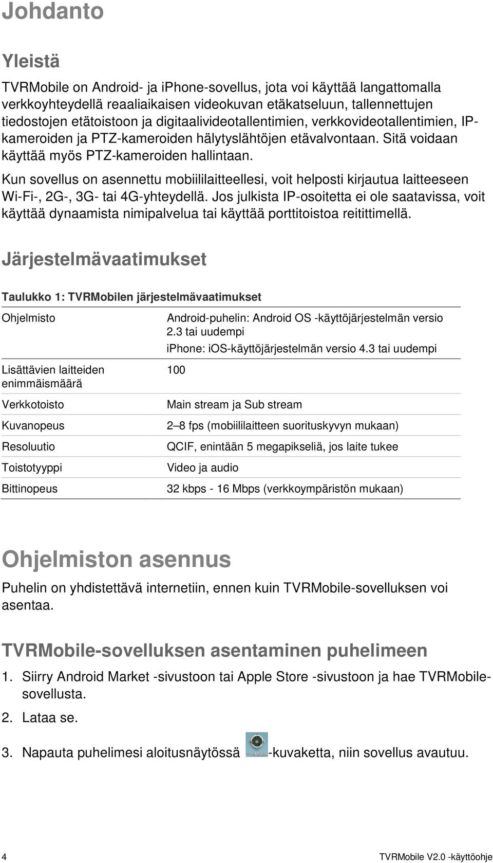 Kun sovellus on asennettu mobiililaitteellesi, voit helposti kirjautua laitteeseen Wi-Fi-, 2G-, 3G- tai 4G-yhteydellä.