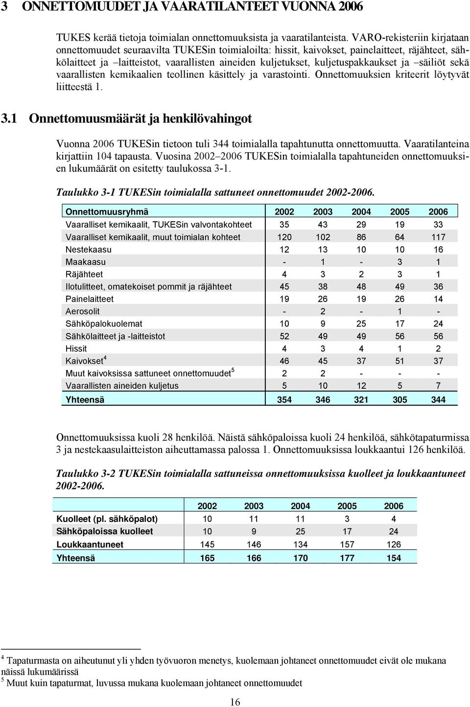 kuljetuspakkaukset ja säiliöt sekä vaarallisten kemikaalien teollinen käsittely ja varastointi. Onnettomuuksien kriteerit löytyvät liitteestä 1. 3.