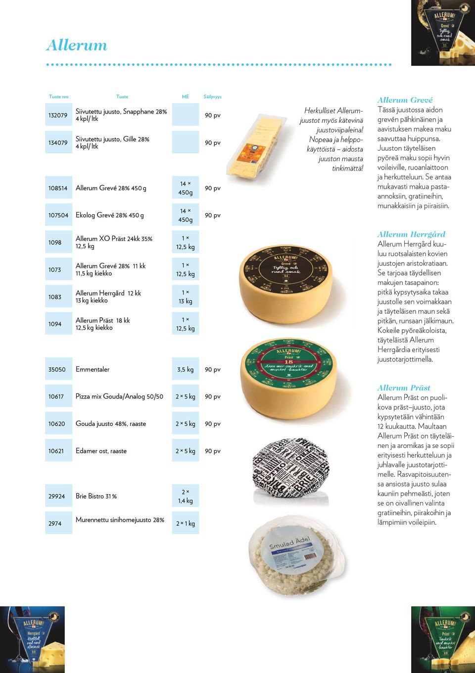 kg 12,5 kg 90 pv 90 pv 90 pv 90 pv 35050 Emmentaler 3,5 kg 90 pv 10617 Pizza mix Gouda/Analog 50/50 2 5 kg 90 pv 10620 Gouda juusto 48%, raaste 2 5 kg 90 pv 10621 Edamer ost, raaste 2 5 kg 90 pv