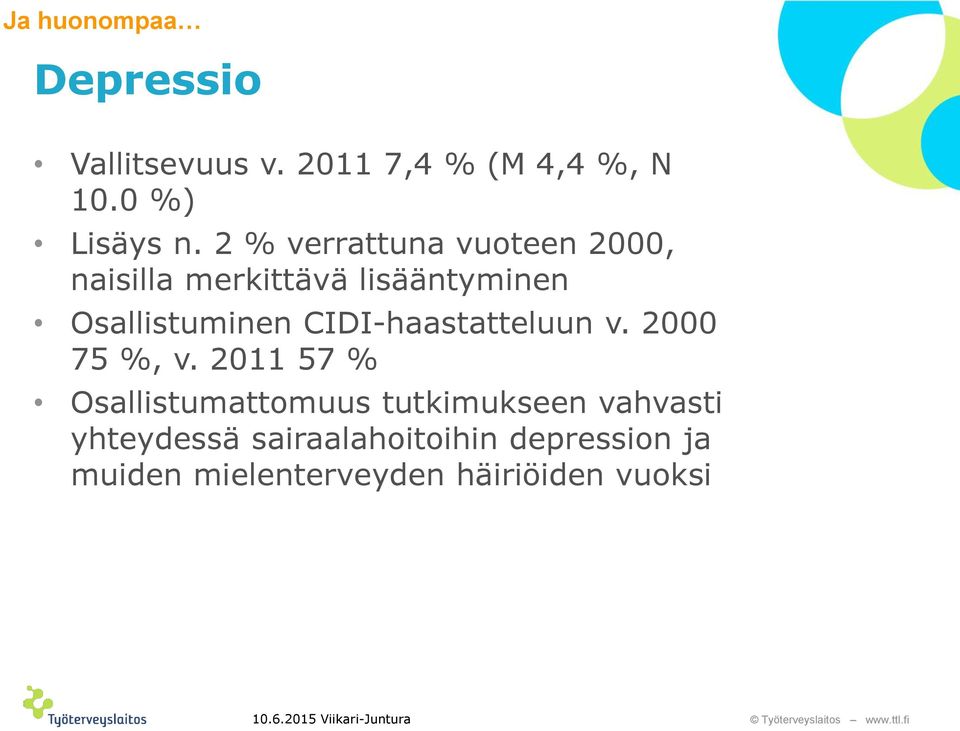 CIDI-haastatteluun v. 2000 75 %, v.