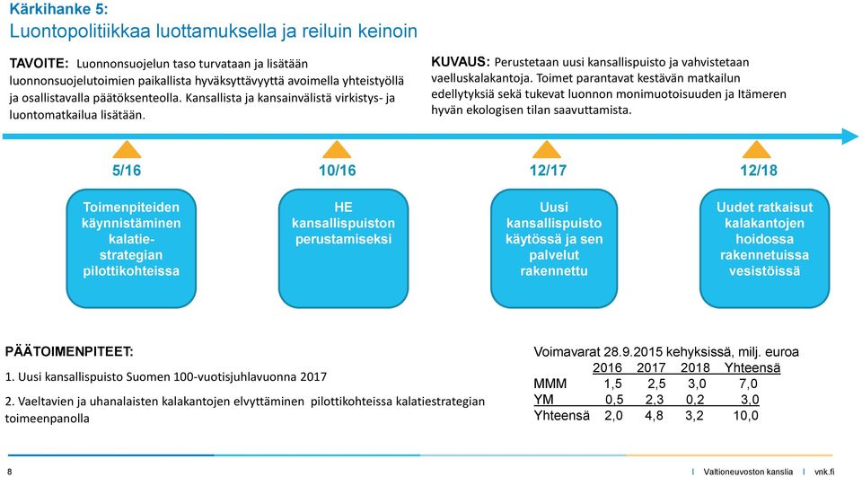 Toimet parantavat kestävän matkailun edellytyksiä sekä tukevat luonnon monimuotoisuuden ja Itämeren hyvän ekologisen tilan saavuttamista.