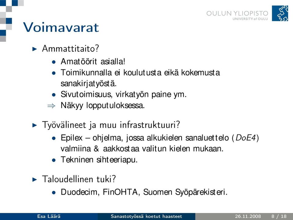 Epilex ohjelma, jossa alkukielen sanaluettelo (DoE4) valmiina & aakkostaa valitun kielen mukaan.