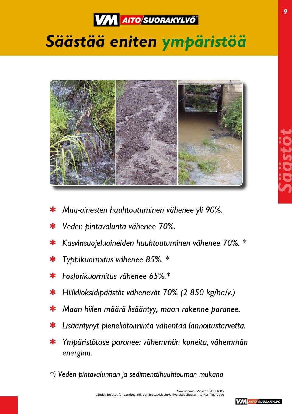 * Hiilidioksidipäästöt vähenevät 70% (2 850 kg/ha/v.) Maan hiilen määrä lisääntyy, maan rakenne paranee.