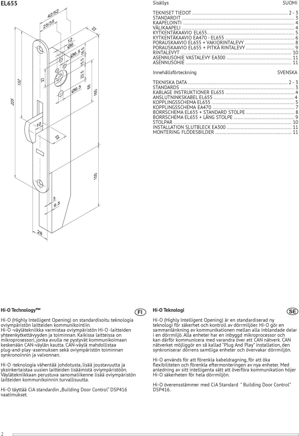 .. ANSLUTNINKSKABEL EL... KOPPLINGSSCHEMA EL... KOPPLINGSSCHEMA EA7... 7 BORRSCHEMA EL + STANDARD STOLPE... 8 BORRSCHEMA EL + LÅNG STOLPE... 9 STOLPAR... INSTALLATION SLUTBLECK EA.
