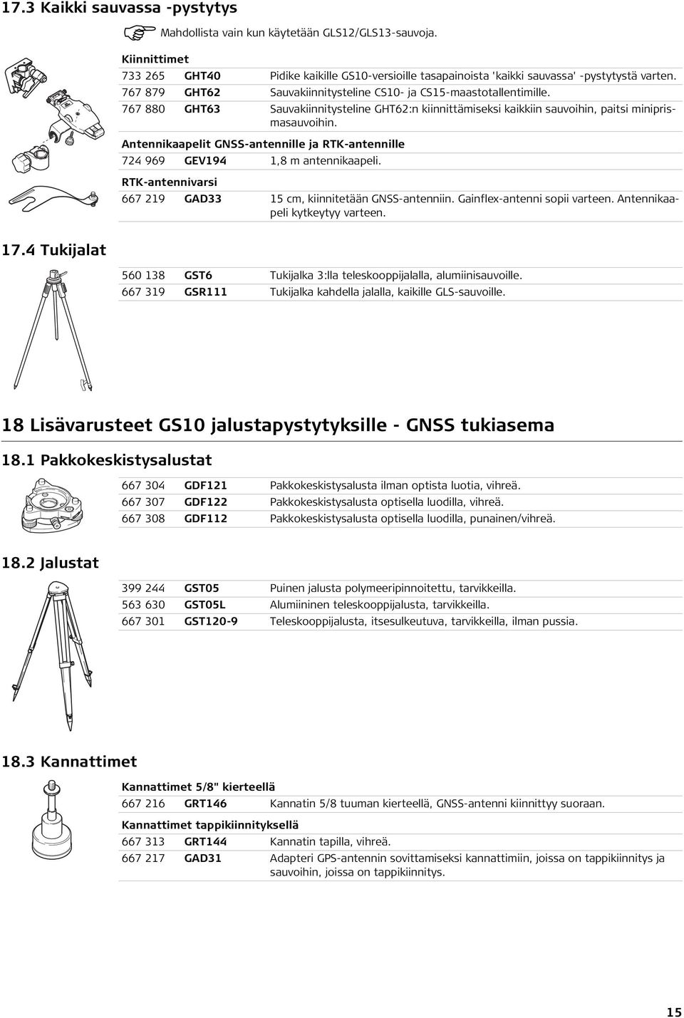 Antennikaapelit GNSS-antennille ja RTK-antennille 724 969 GEV194 1,8 m antennikaapeli. RTK-antennivarsi 667 219 GAD33 15 cm, kiinnitetään GNSS-antenniin. Gainflex-antenni sopii varteen.