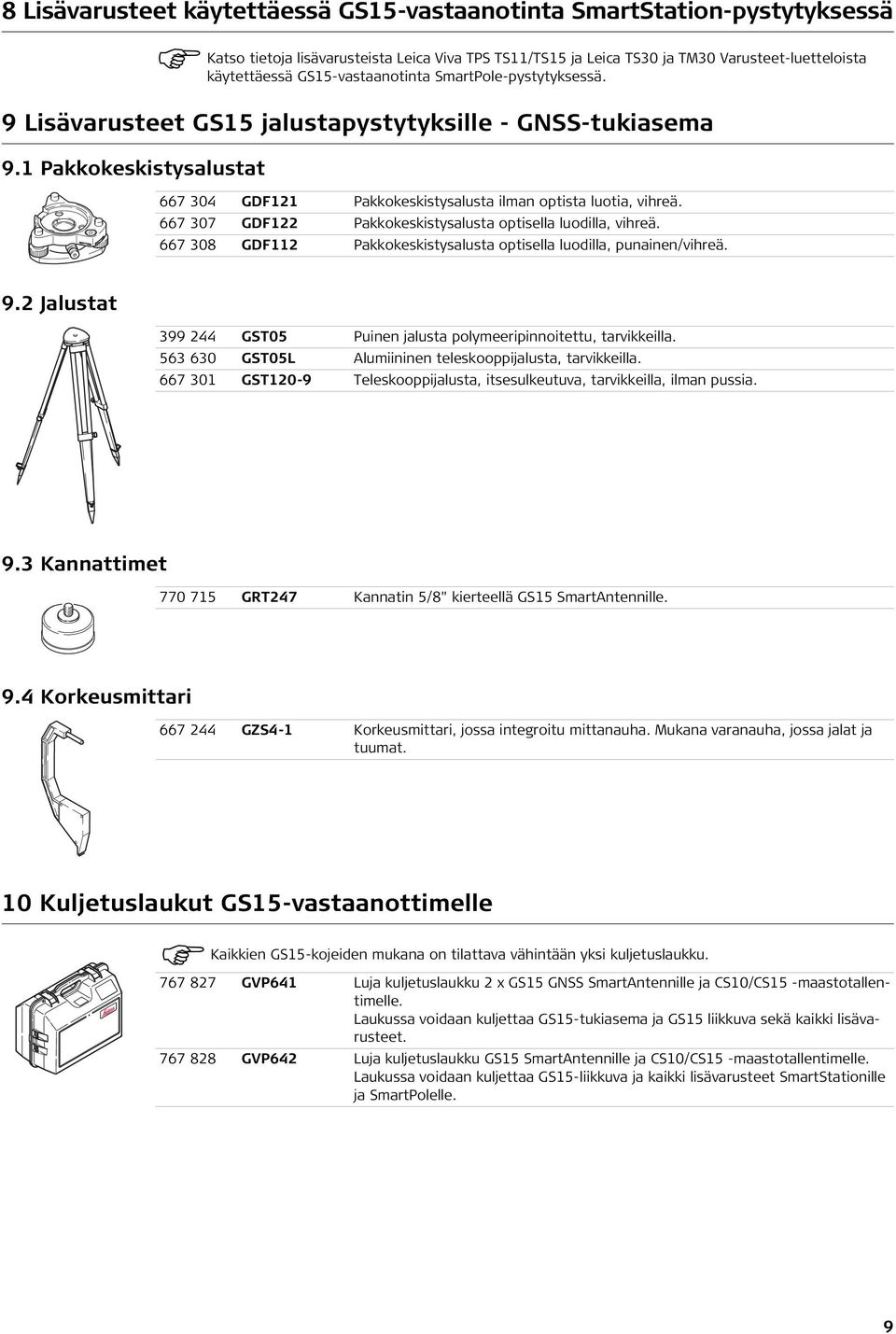 667 307 GDF122 Pakkokeskistysalusta optisella luodilla, vihreä. 667 308 GDF112 Pakkokeskistysalusta optisella luodilla, punainen/vihreä. 9.