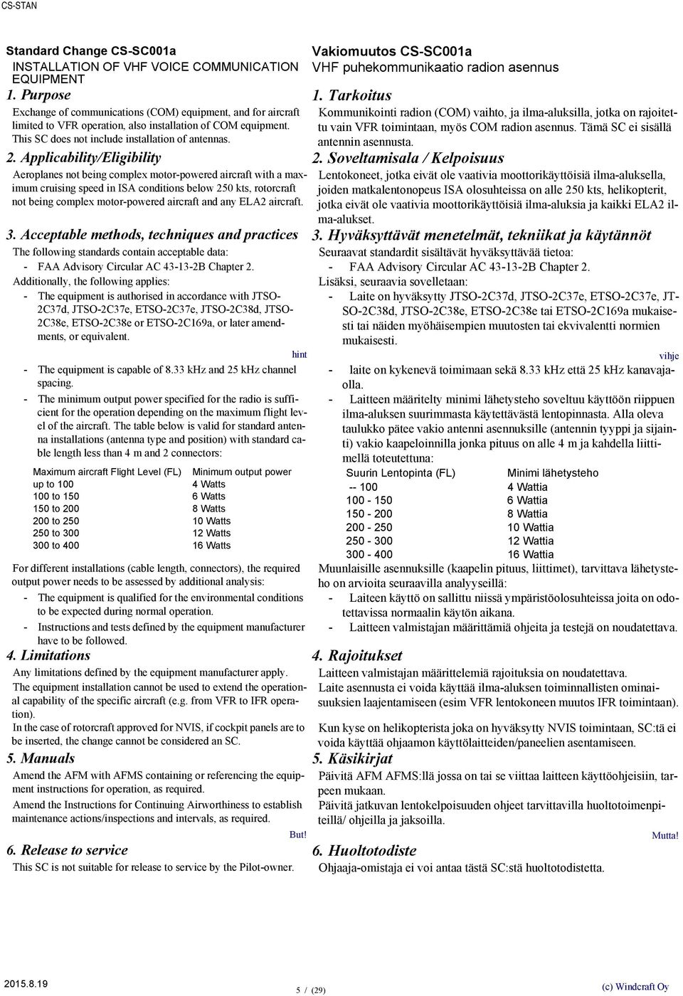 Applicability/Eligibility Aeroplanes not being complex motor-powered aircraft with a maximum cruising speed in ISA conditions below 250 kts, rotorcraft not being complex motor-powered aircraft and
