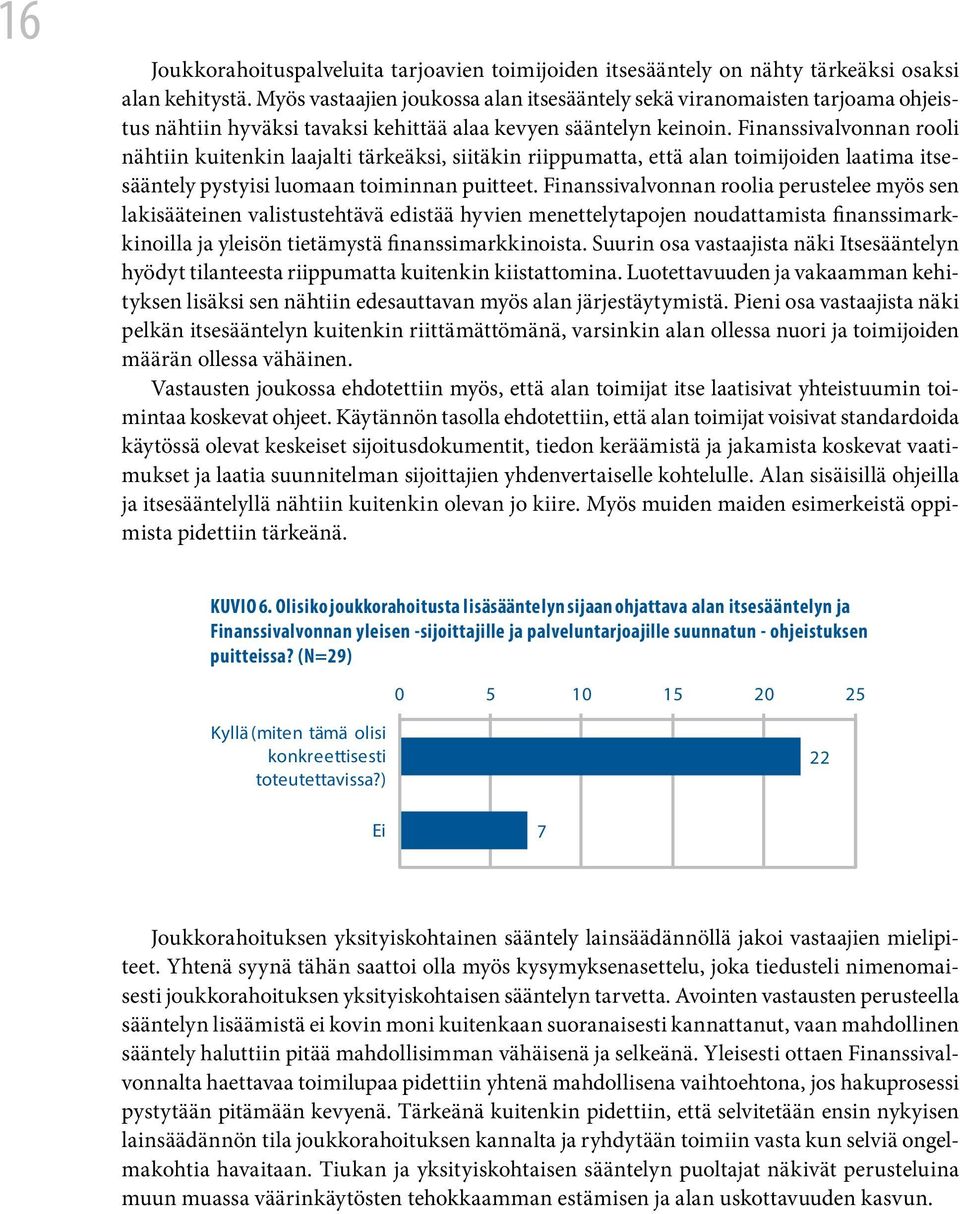 Finanssivalvonnan rooli nähtiin kuitenkin laajalti tärkeäksi, siitäkin riippumatta, että alan toimijoiden laatima itsesääntely pystyisi luomaan toiminnan puitteet.