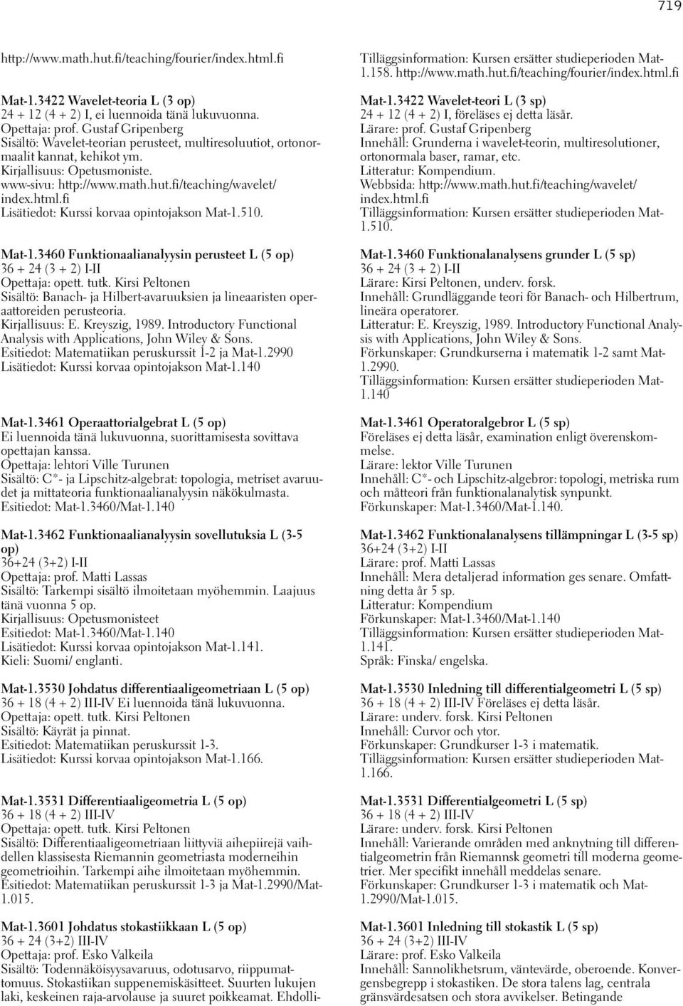 fi Lisätiedot: Kurssi korvaa opintojakson Mat-1.510. Mat-1.3460 Funktionaalianalyysin perusteet L (5 op) 36 + 24 (3 + 2) I-II Opettaja: opett. tutk.