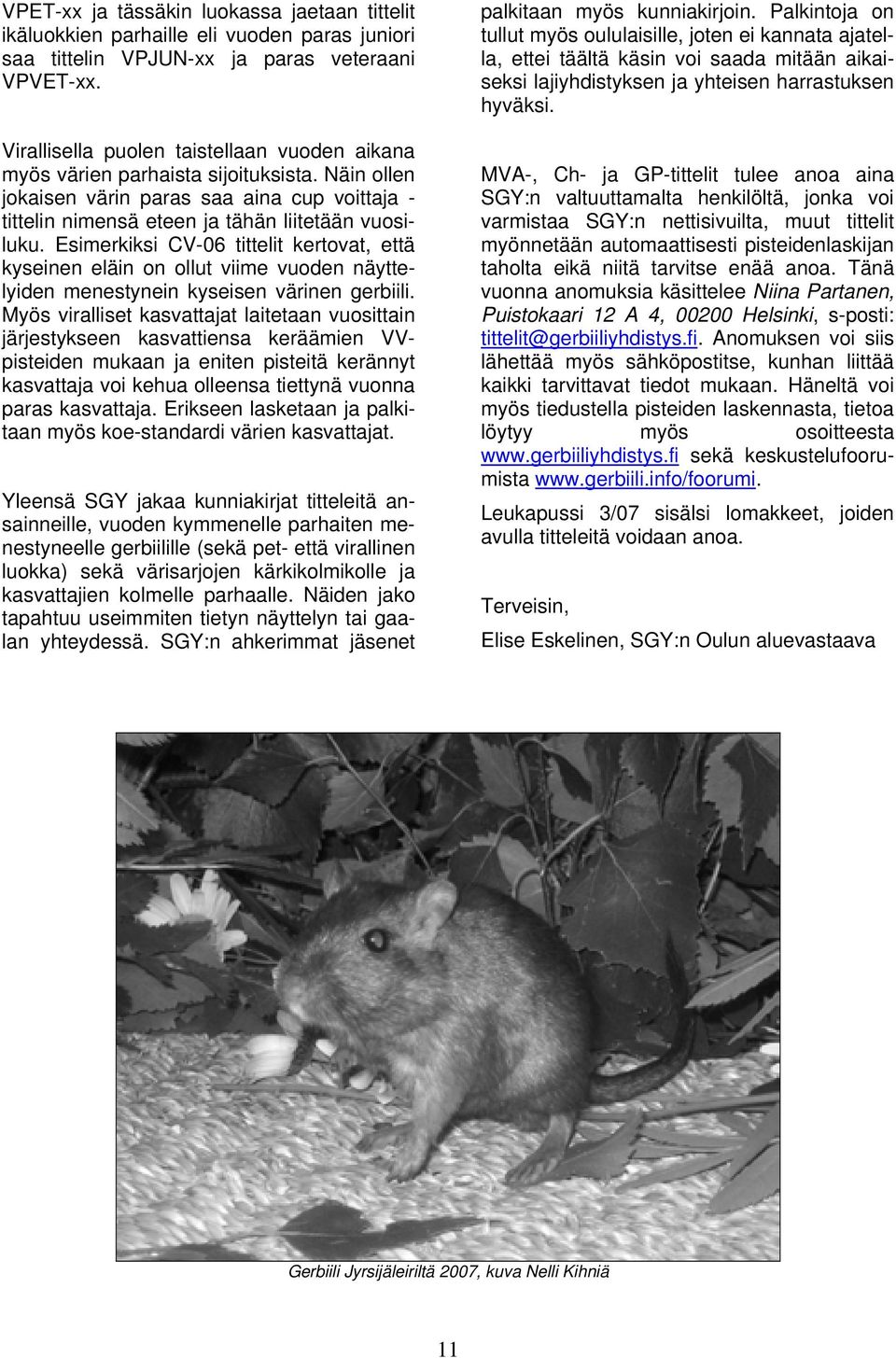 Esimerkiksi CV-06 tittelit kertovat, että kyseinen eläin on ollut viime vuoden näyttelyiden menestynein kyseisen värinen gerbiili.