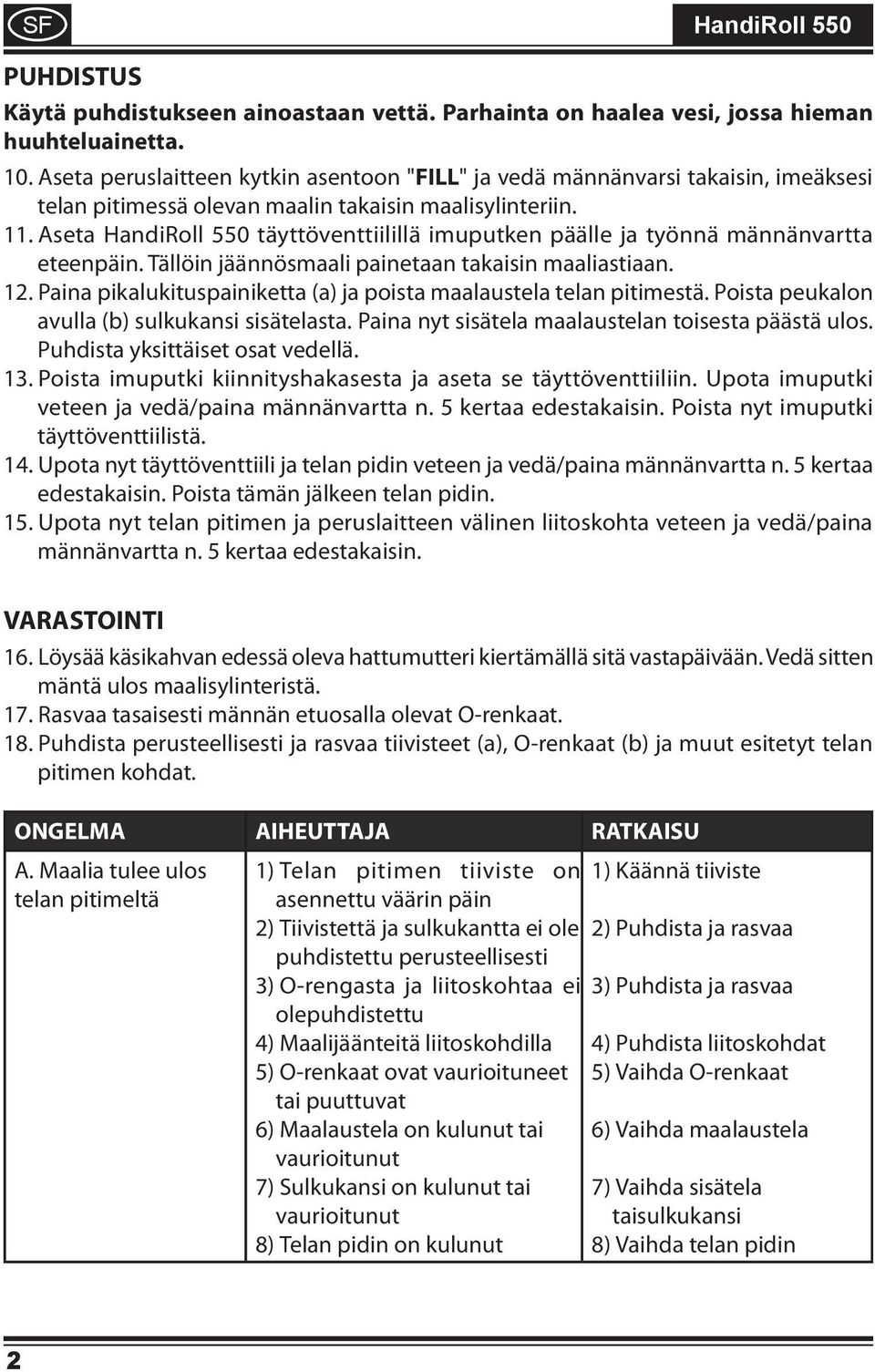Aseta HandiRoll 550 täyttöventtiilillä imuputken päälle ja työnnä männänvartta eteenpäin. Tällöin jäännösmaali painetaan takaisin maaliastiaan. 12.