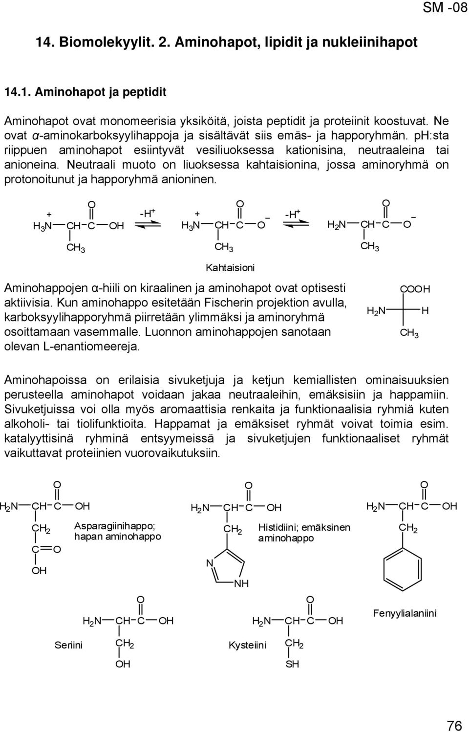 eutraali muoto on liuoksessa kahtaisionina, jossa aminoryhmä on protonoitunut ja happoryhmä anioninen.