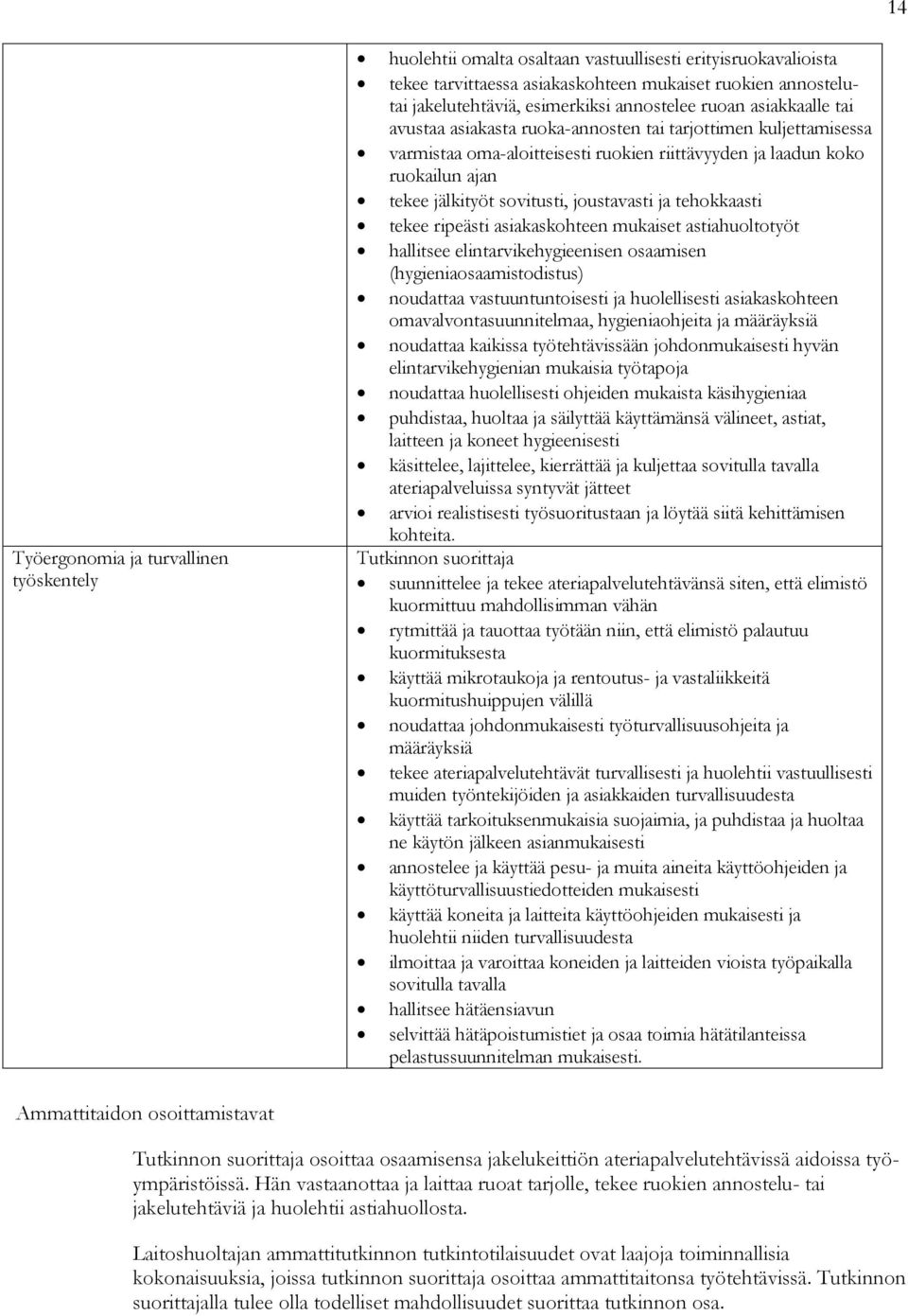 sovitusti, joustavasti ja tehokkaasti tekee ripeästi asiakaskohteen mukaiset astiahuoltotyöt hallitsee elintarvikehygieenisen osaamisen (hygieniaosaamistodistus) noudattaa vastuuntuntoisesti ja