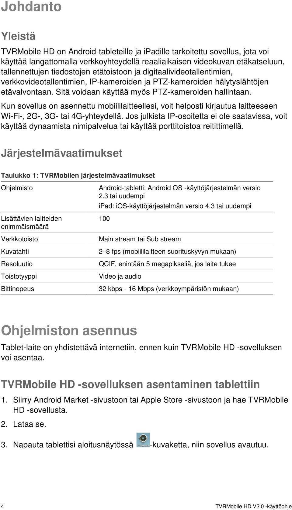 Kun sovellus on asennettu mobiililaitteellesi, voit helposti kirjautua laitteeseen Wi-Fi-, 2G-, 3G- tai 4G-yhteydellä.