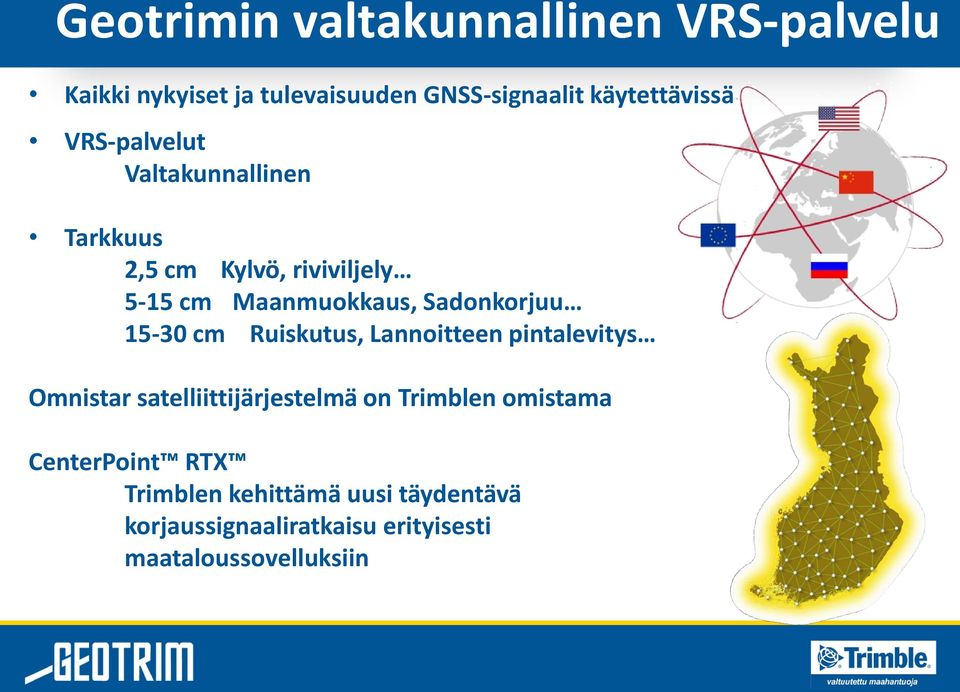 15-30 cm Ruiskutus, Lannoitteen pintalevitys Omnistar satelliittijärjestelmä on Trimblen omistama