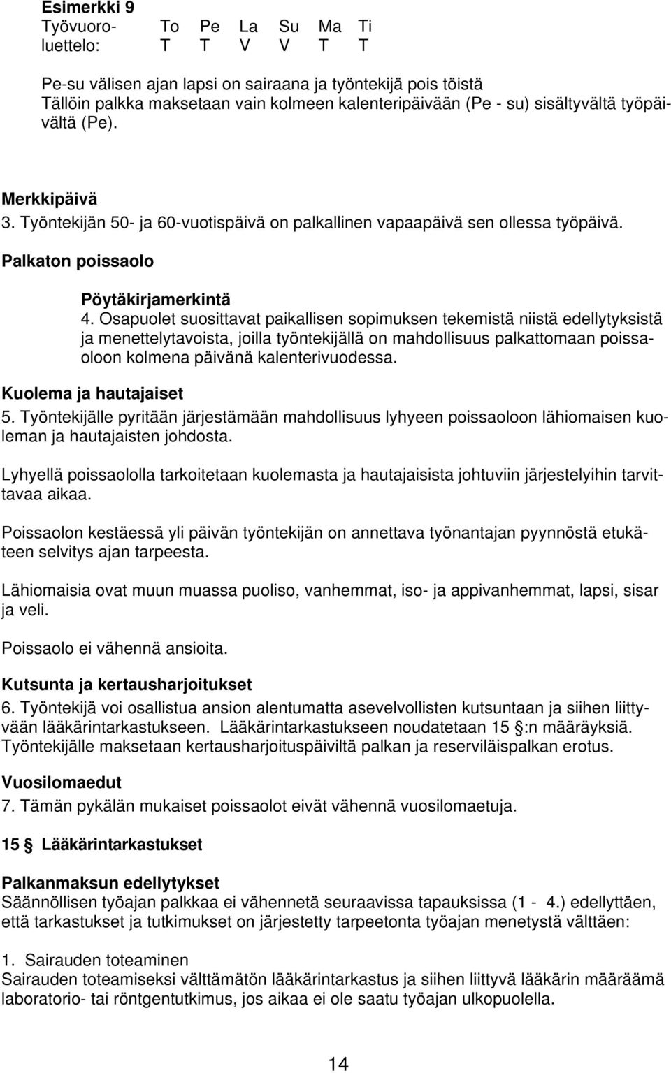 Osapuolet suosittavat paikallisen sopimuksen tekemistä niistä edellytyksistä ja menettelytavoista, joilla työntekijällä on mahdollisuus palkattomaan poissaoloon kolmena päivänä kalenterivuodessa.