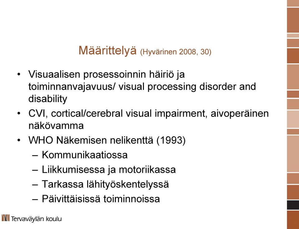 cortical/cerebral visual impairment, aivoperäinen näkövamma WHO Näkemisen