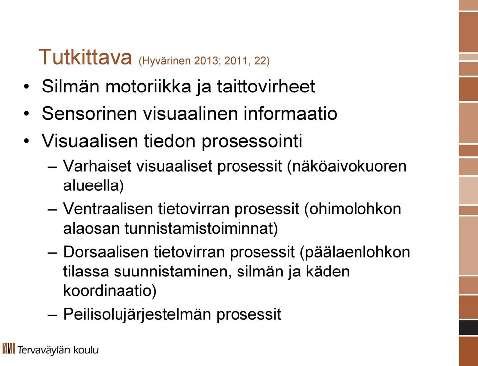 Ventraalisen tietovirran prosessit (ohimolohkon alaosan tunnistamistoiminnat) Dorsaalisen tietovirran