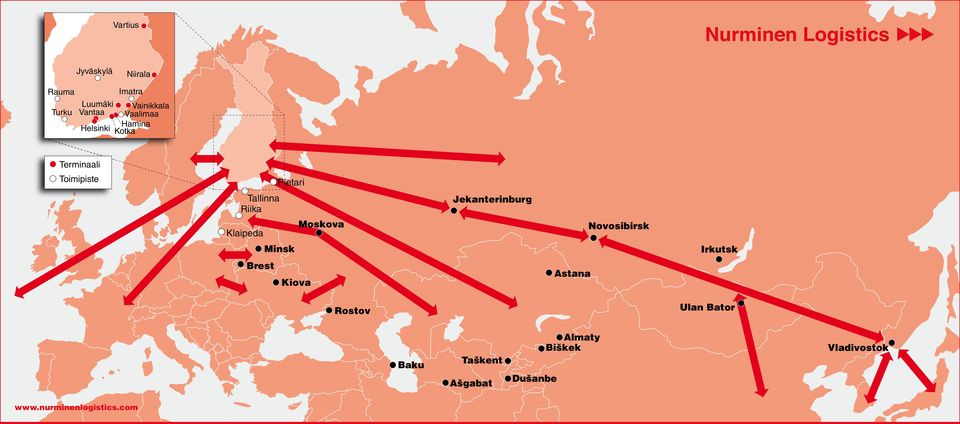 Jekanterinburg Klaipeda Moskova Novosibirsk Minsk Irkutsk Brest Kiova Astana