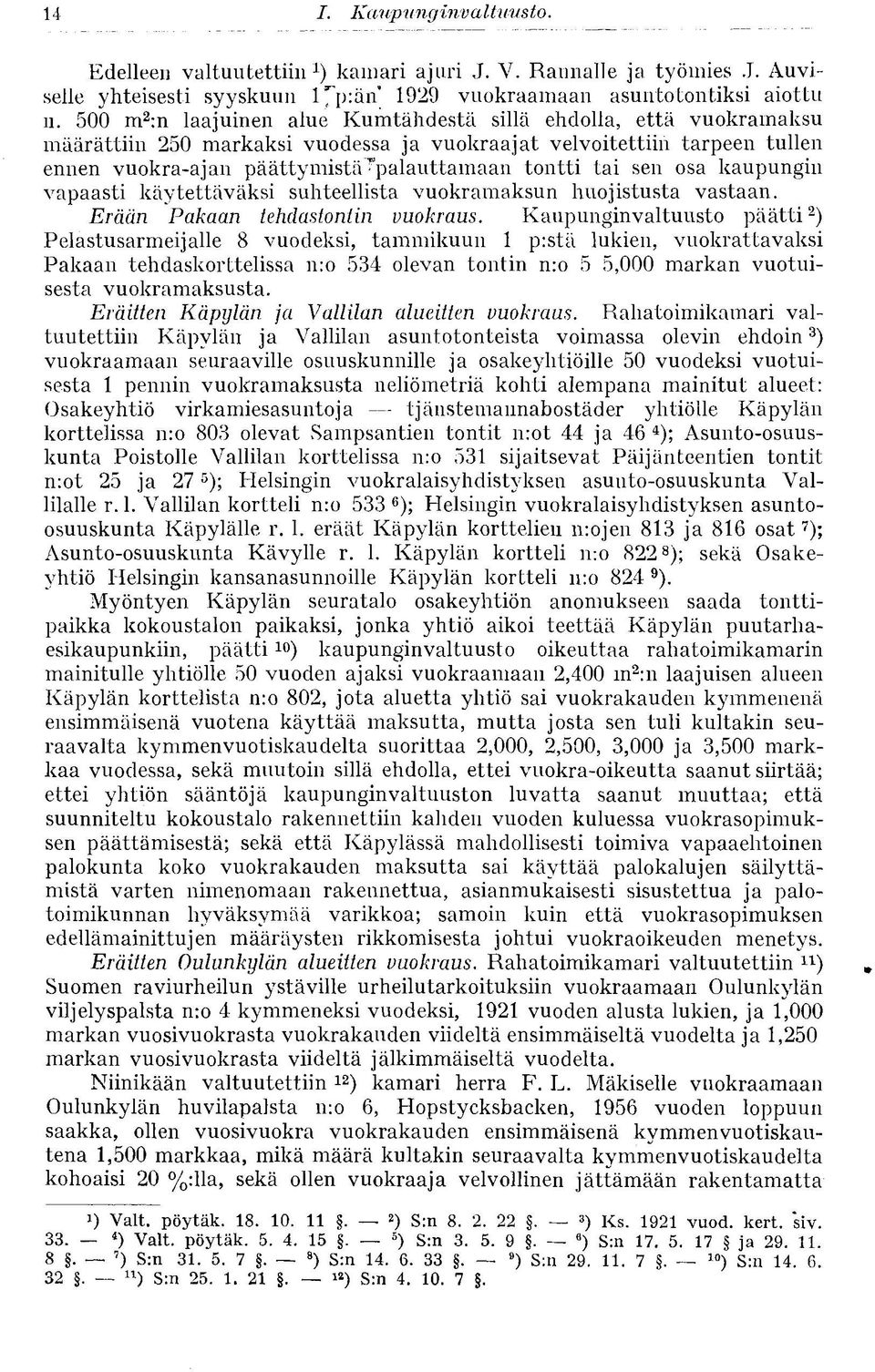 tai sen osa kaupungin vapaasti käytettäväksi suhteellista vuokramaksun huojistusta vastaan. Erään Pahaan tehdastontin vuokraus.