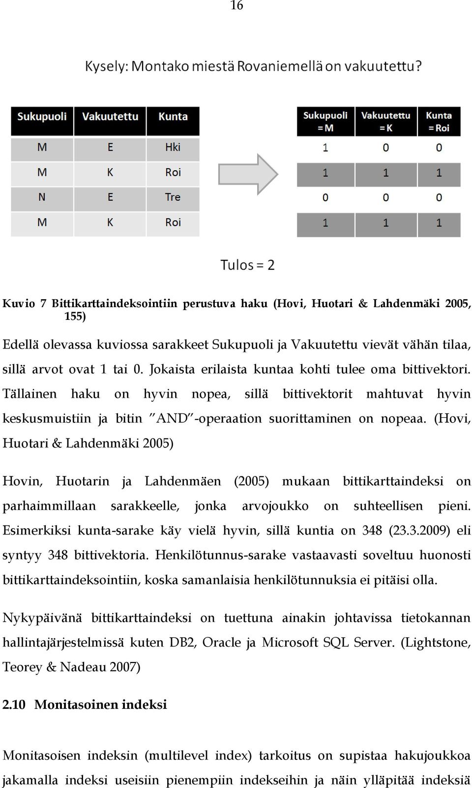 (Hovi, Huotari & Lahdenmäki 2005) Hovin, Huotarin ja Lahdenmäen (2005) mukaan bittikarttaindeksi on parhaimmillaan sarakkeelle, jonka arvojoukko on suhteellisen pieni.