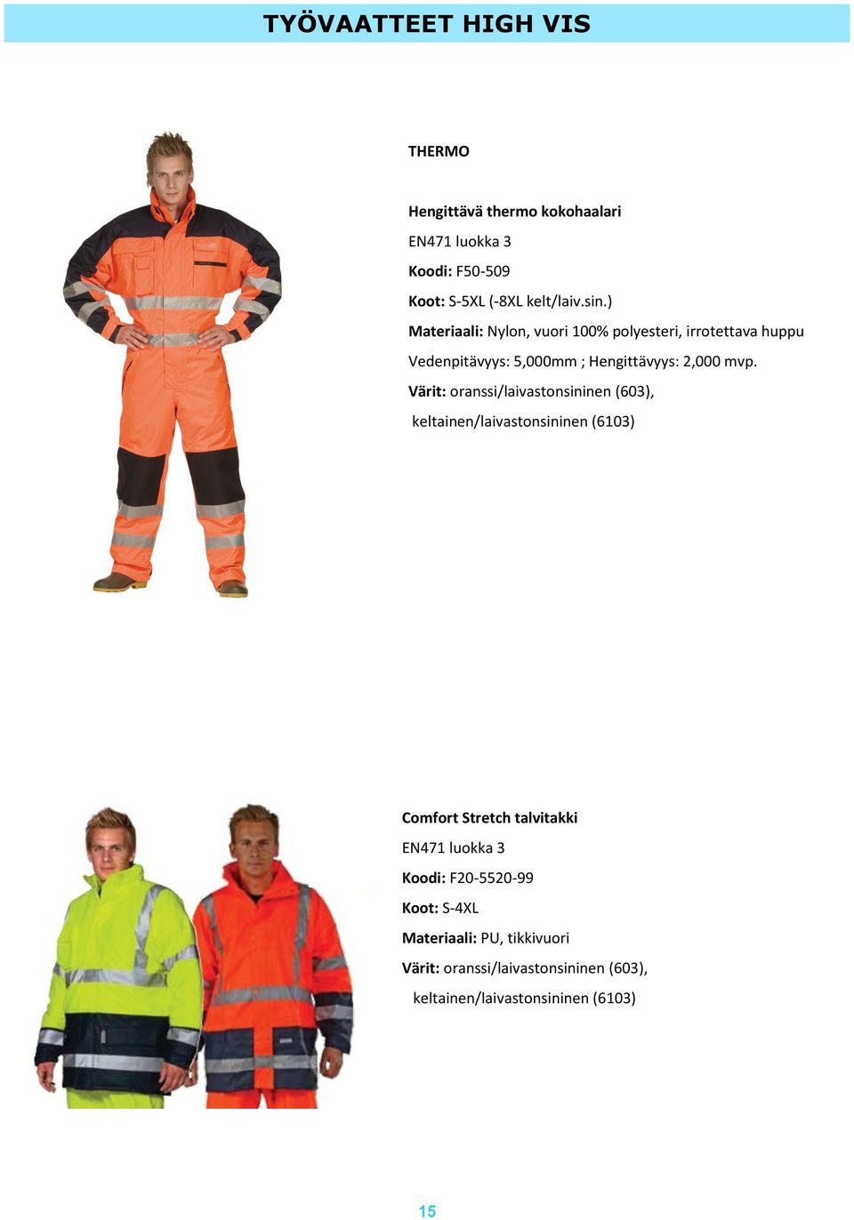 Värit: oranssi/laivastonsininen (603), keltainen/laivastonsininen (6103) Comfort Stretch talvitakki EN471 luokka 3