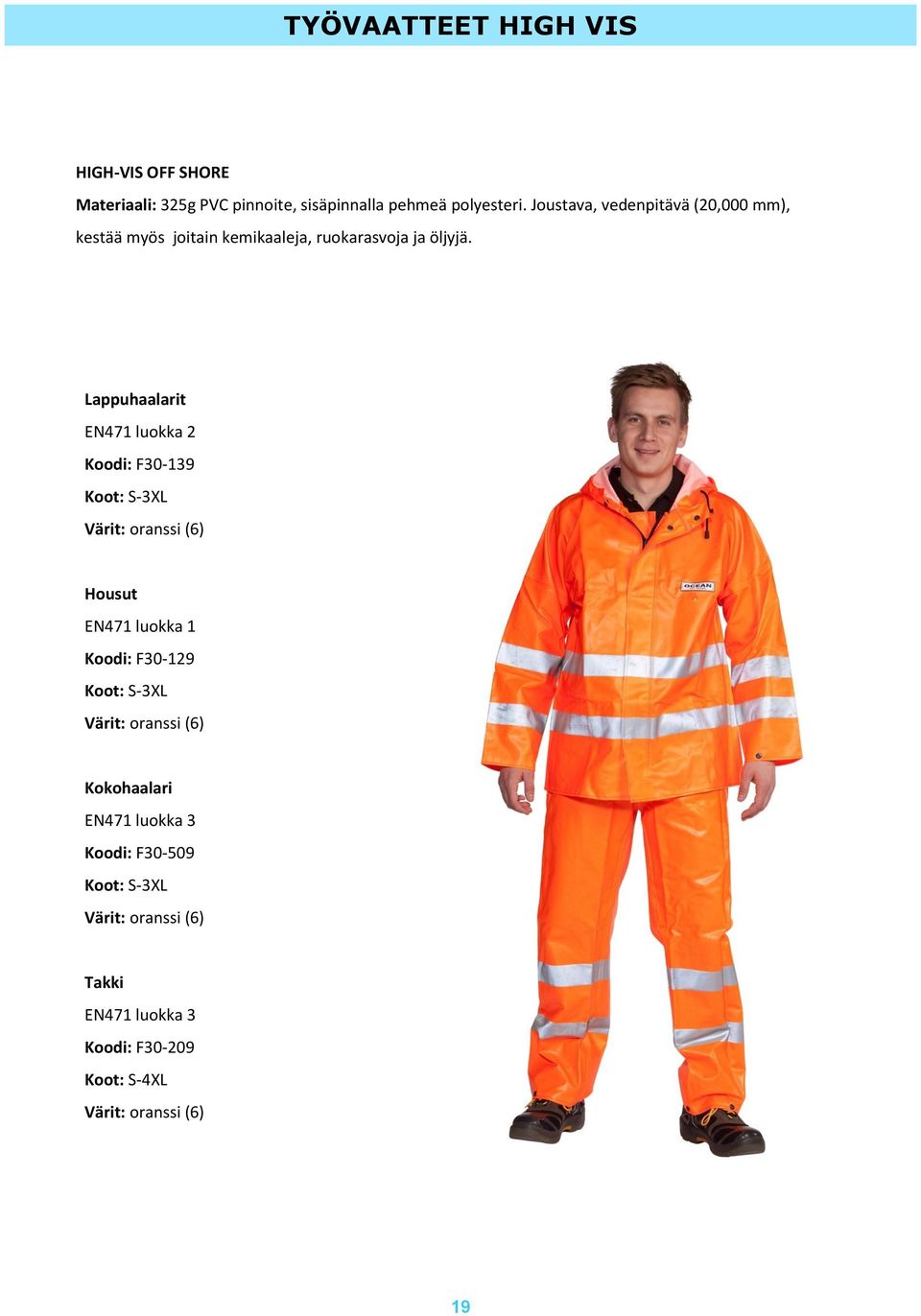 Lappuhaalarit EN471 luokka 2 Koodi: F30-139 Koot: S-3XL Värit: oranssi (6) Housut EN471 luokka 1 Koodi: F30-129