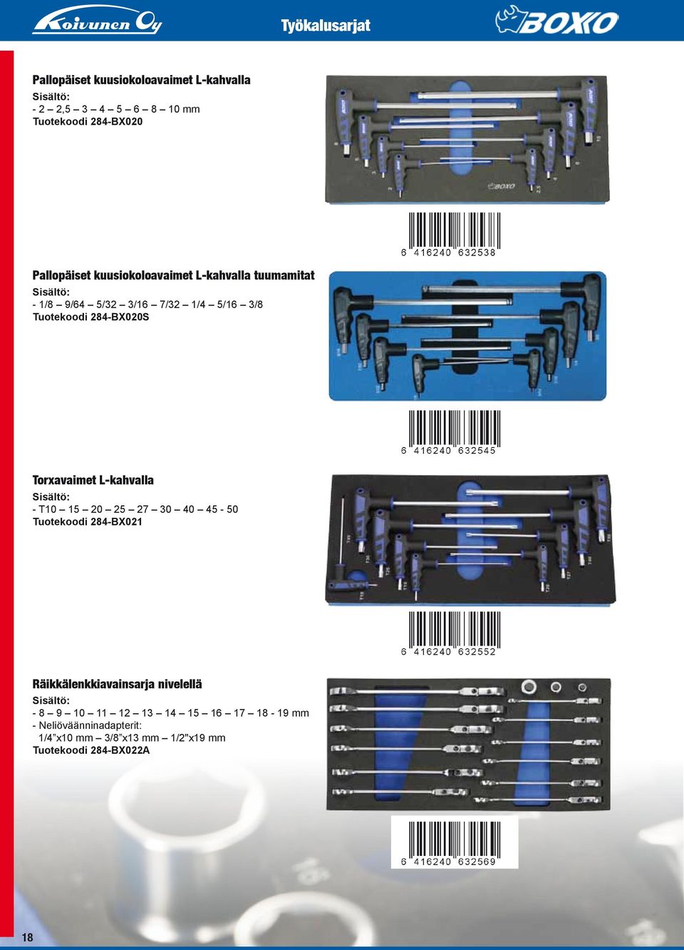 284-BX020S Torxavaimet L-kahvalla - T10 15 20 25 27 30 40 45-50 Tuotekoodi 284-BX021 Räikkälenkkiavainsarja