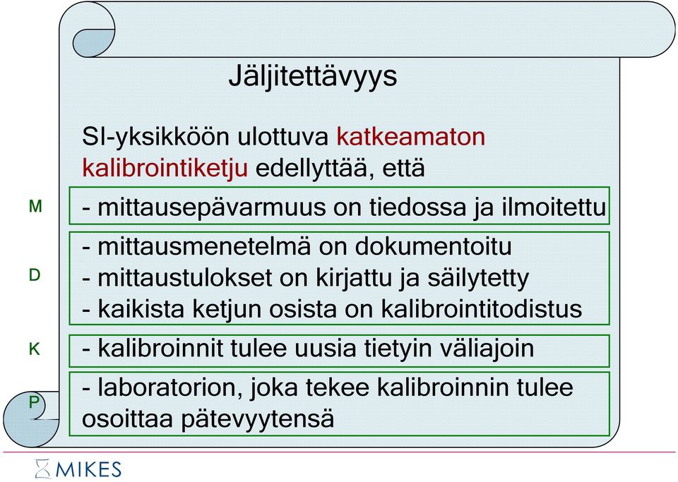 mittaustulokset on kirjattu ja säilytetty - kaikista ketjun osista on kalibrointitodistus -