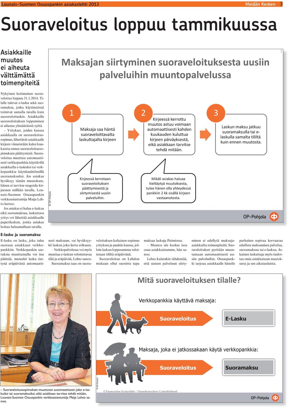 muuntopalvelussa 1 Nykyinen kotimainen suoraveloitus loppuu 31.1.2014. Tilalle tulevat e-lasku sekä suoramaksu, jotka käytännössä toimivat samalla tavalla kuin suoraveloituskin.
