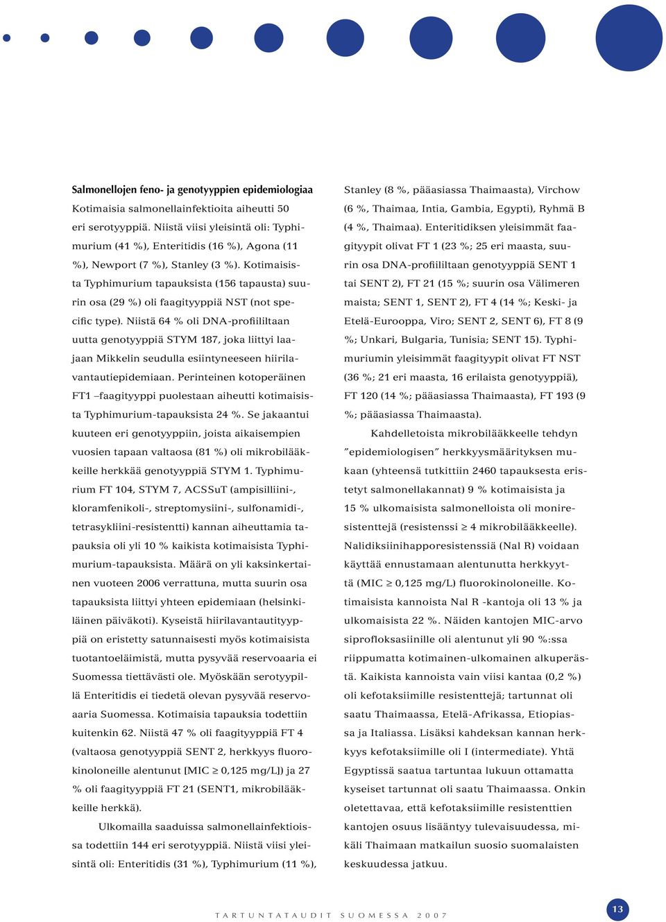 Kotimaisista Typhimurium tapauksista (156 tapausta) suurin osa (29 %) oli faagityyppiä NST (not specific type).
