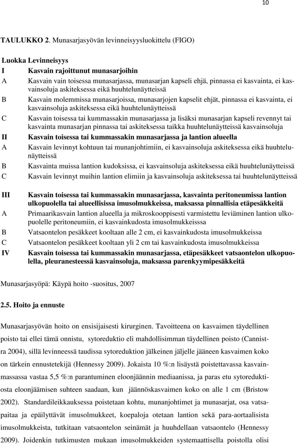 kasvainsoluja askiteksessa eikä huuhtelunäytteissä B Kasvain molemmissa munasarjoissa, munasarjojen kapselit ehjät, pinnassa ei kasvainta, ei kasvainsoluja askiteksessa eikä huuhtelunäytteissä C