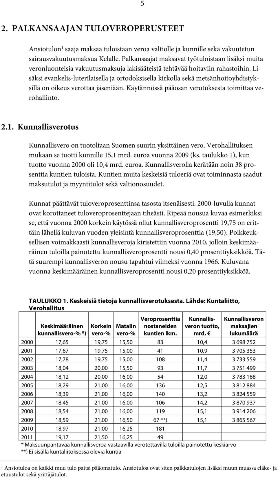 Lisäksi evankelis-luterilaisella ja ortodoksisella kirkolla sekä metsänhoitoyhdistyksillä on oikeus verottaa jäseniään. Käytännössä pääosan verotuksesta toimittaa verohallinto. 2.1.