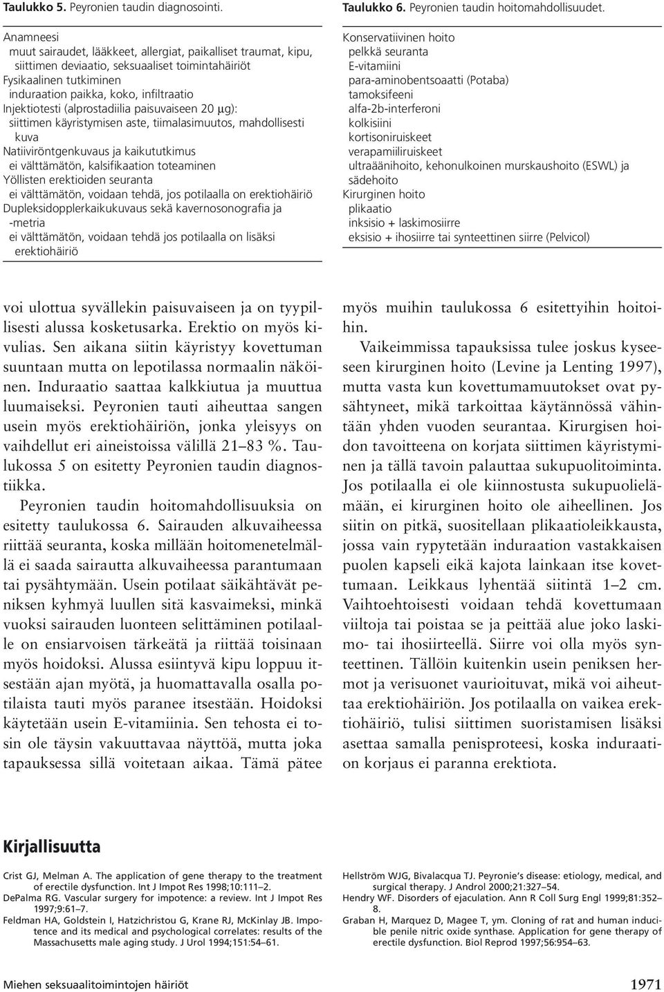 Injektiotesti (alprostadiilia paisuvaiseen 20 µg): siittimen käyristymisen aste, tiimalasimuutos, mahdollisesti kuva Natiiviröntgenkuvaus ja kaikututkimus ei välttämätön, kalsifikaation toteaminen