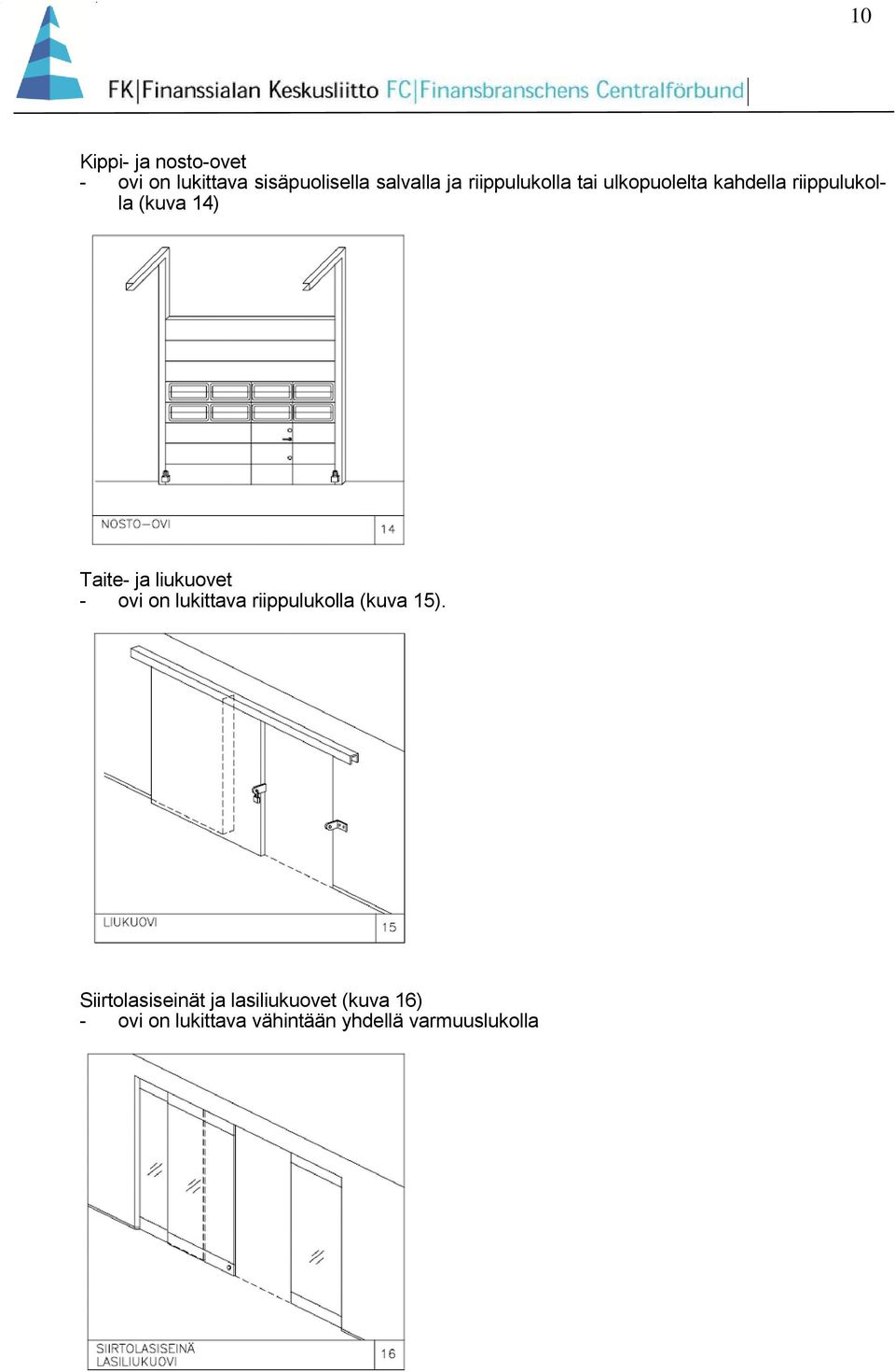 liukuovet - ovi on lukittava riippulukolla (kuva 15).