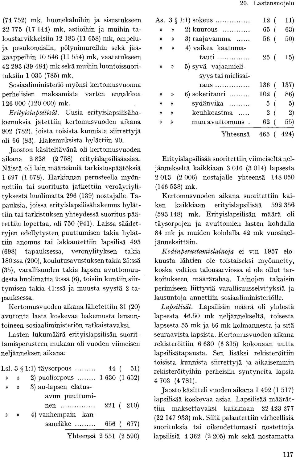Erityislapsilisät. Uusia erityislapsilisähakemuksia jätettiin kertomusvuoden aikana 802 (782), joista toisista kunnista siirrettyjä oli 66 (83). Hakemuksista hylättiin 90.