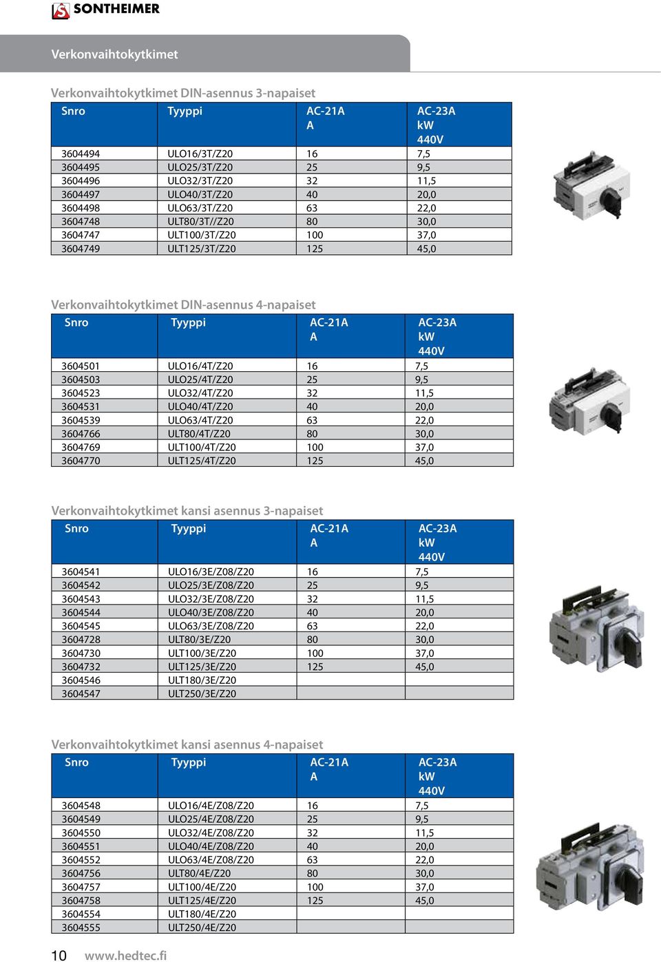 ULO4/4T/Z 4, 364539 ULO63/4T/Z 63, 364766 ULT8/4T/Z 8 3, 364769 ULT/4T/Z 37, 36477 ULT5/4T/Z 5 45, C-3 44V Verkonvaihtokytkimet kansi asennus 3-napaiset Snro Tyyppi C- 36454 ULO6/3E/Z8/Z 6 7,5 36454