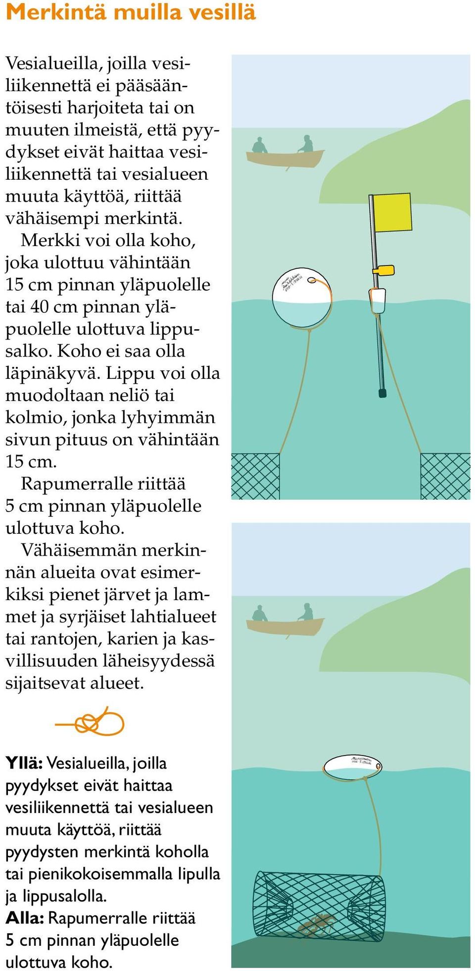 Lippu voi olla muodoltaan neliö tai kolmio, jonka lyhyimmän sivun pituus on 15 cm. Rapumerralle riittää 5 cm pinnan yläpuolelle ulottuva koho.