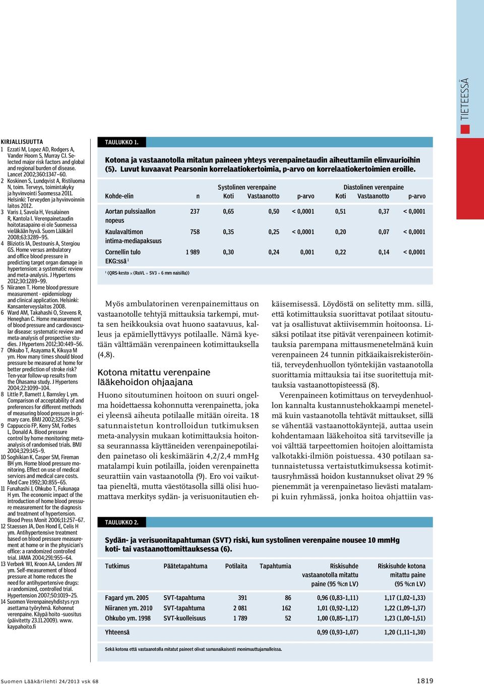 Verenpainetaudin hoitotasapaino ei ole Suomessa vieläkään hyvä. Suom Lääkäril 2008;63:3289 95. 4 Bliziotis IA, Destounis A, Stergiou GS.