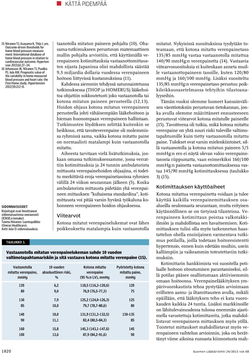 16 Johansson JK, Niiranen TJ, Puukka PJ, Jula AM. Prognostic value of the variability in home-measured blood pressure and heart rate: the Finn-Home study. Hypertension 2012;59:212 8.