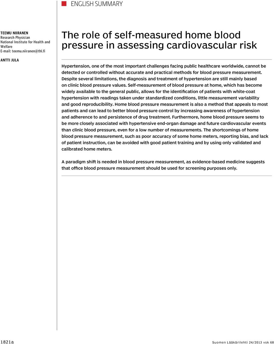 or controlled without accurate and practical methods for blood pressure measurement.