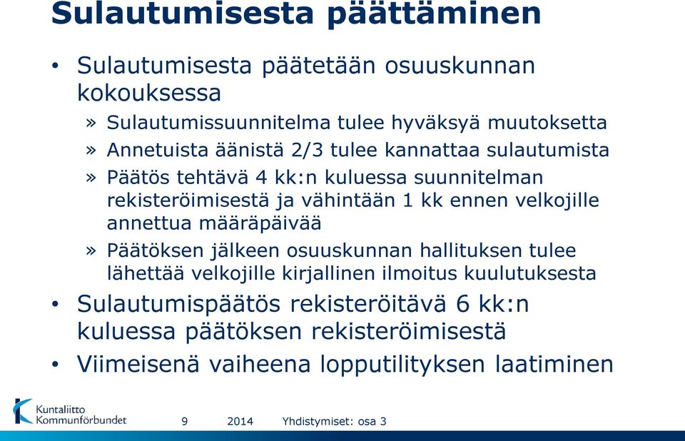 ennen velkojille annettua määräpäivää» Päätöksen jälkeen osuuskunnan hallituksen tulee lähettää velkojille kirjallinen ilmoitus