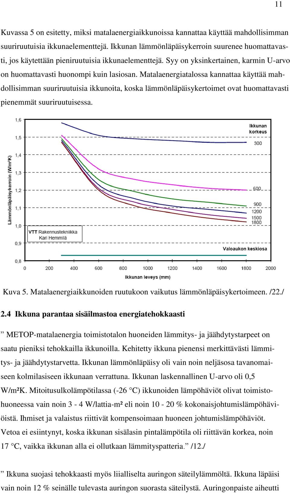 Matalaenergiatalossa kannattaa käyttää mahdollisimman suuriruutuisia ikkunoita, koska lämmönläpäisykertoimet ovat huomattavasti pienemmät suuriruutuisessa. Kuva 5.