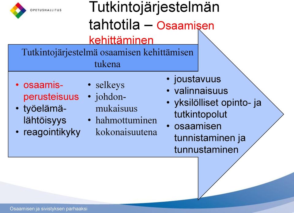 kehittäminen selkeys johdonmukaisuus hahmottuminen kokonaisuutena joustavuus