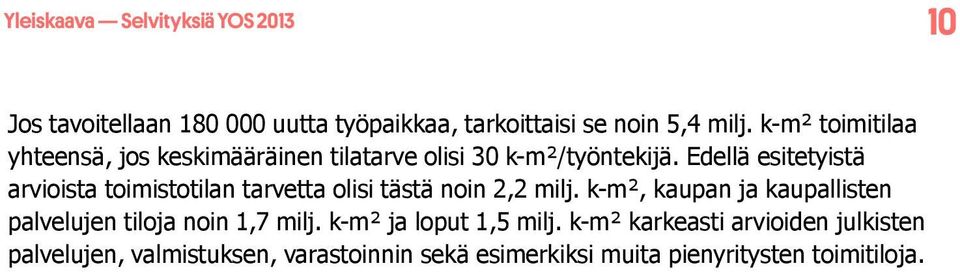 Edellä esitetyistä arvioista toimistotilan tarvetta olisi tästä noin 2,2 milj.