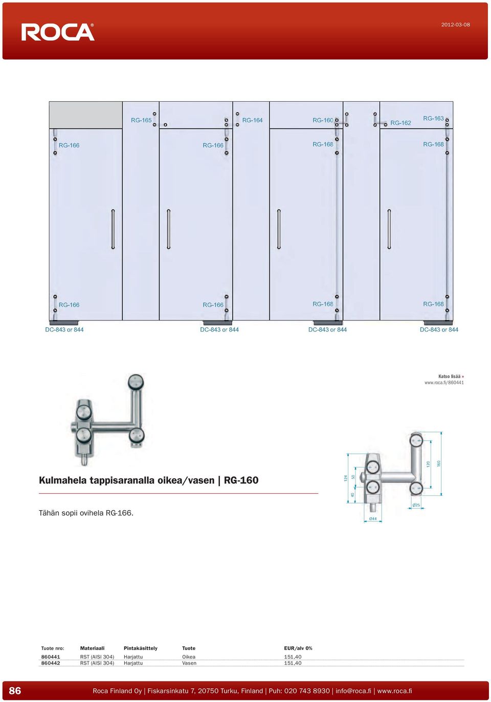 fi/860441 120 160 Kulmahela tappisaranalla oikea/vasen RG-160 124 50 Tähän sopii ovihela RG-166.