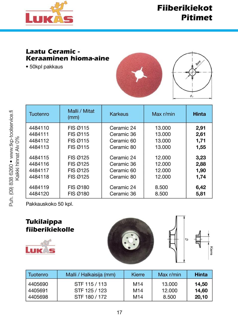 000 1,71 4484113 FIS Ø115 Ceramic 80 13.000 1,55 4484115 FIS Ø125 Ceramic 24 12.000 3,23 4484116 FIS Ø125 Ceramic 36 12.000 2,88 4484117 FIS Ø125 Ceramic 60 12.000 1,90 4484118 FIS Ø125 Ceramic 80 12.